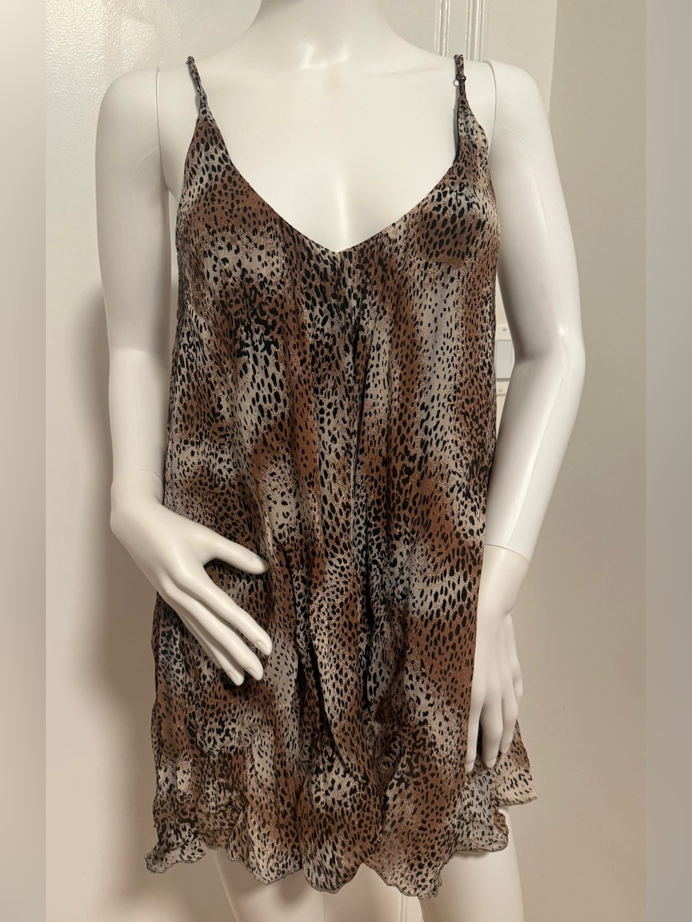 Blu Moon Leopard Print Trapeze Dress w/ Spaghetti Straps Size -1 (S)